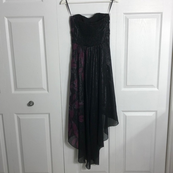 ❤️ S ❤️ NWT Dress Shimmer Purple Floral High Low Sweetheart Neck Spaghetti - Picture 2 of 6
